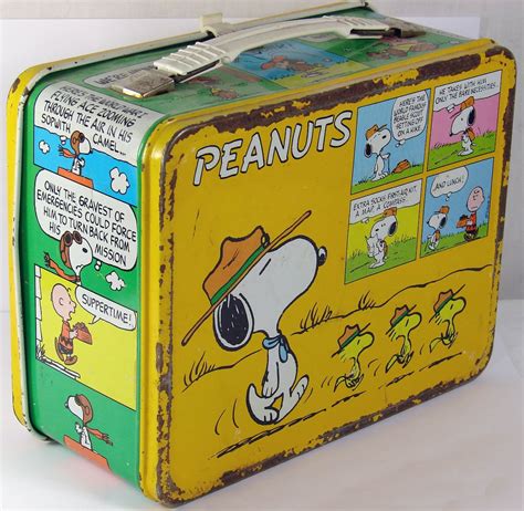 old metal snoopy lunch box without thermos|snoopy lunch box 1970.